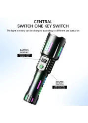 High-Power LED Flashlight &ndash; USB Rechargeable Tactical Lantern with Telescopic Zoom, Long-Distance Lighting, Waterproof Outdoor Torch for Camping, Hiking,