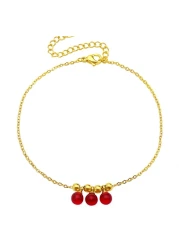 Aiwanto Beautiful Anklet for Ladies Ankle Chain Gold With Red Pearl Bracelet