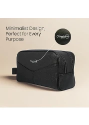 Classic Milano Leather Travel Toiletry Bag, Handbag, Clutch & Cosmetic Pouch – Travel Organizer, Spacious Case & Dopp Kit for Shaving, Makeup & Grooming Essentials – 202228 Black