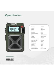 Green Lion Vintage Solar Pro Radio and Bluetooth Speaker with Power Bank, 4000mAh Battery, Solar Power Input 5V/0.7A, Hand Crank Charging, 10m Transmission Range, IPX3 Waterproof, 12H Playtime