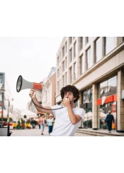 Porodo Portable Bluetooth Speaker &amp; Recorder Megaphone, 700m Effective Range, Up to 8 hours Battery Life, Powerful 50W Output, Multi-Mode Functionality, Recorder and Playback Messenger - Orange
