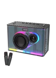 مكبر صوت كاريوكي بلوتوث مع ميكروفون، مكبر صوت محمول بدون استخدام اليدين مع أضواء LED، مكبر صوت للحفلات قابل لإعادة الشحن