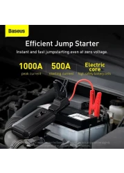 1000A UltraSafe Car Battery Jump Starter, 12V Battery Pack, Portable Charger with Jumper Cables for 4.0L Gasoline &amp; 2.5L Diesel Engines, Built-in 10000mAh Power Bank, Compact &amp; Reliable.