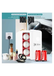 ثلاجة صغيرة محمولة، ثلاجة سفر مدمجة سعة 6 علب، مبرد وسخان كهربائي حراري AC/DC للطعام والمشروبات والعناية بالبشرة والجمال وحليب الثدي - مثالية للسفر والسيارة والمكتب والمنزل