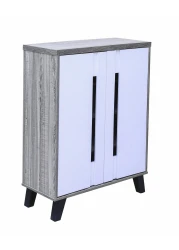 خزانة أحذية أنيقة ذات لونين مع 3 أرفف - مخزن أحذية مدمج للمدخل أو غرفة النوم مع تصميم خالٍ من المقابض وأرجل بلاستيكية قوية