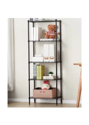 Generic-5 Tier Wire Shelves Heavy Duty Height Adjustable Storage Wire Shelf Shelving Rack Microwave Stand with 4 Side Hooks Leveling Feet