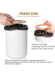 White Waste Bin With Bamboo Lid
