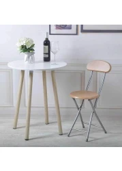 Folding Stool for Kitchen and Living Room &ndash; Pack of 2, 72 cm Folding Chair with Sturdy Silver Frame and Wood Seat, Compact Space-Saving Design
