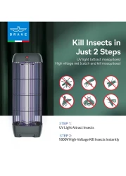 Brave Electric Mosquito Killer Bug Zapper with 15W UV Lamp, Powerful Indoor &amp; Outdoor Insect Trap, Quiet, Safe, and Effective for Home, Kitchen, Patio, and Commercial Use (GREY BIK-04)