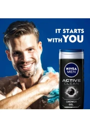 NIVEA MEN 3in1 Shower Gel Body Wash Active Clean Charcoal Woody Scent 250ml