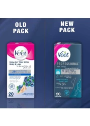 Veet Professional Hair Removal Easy-Gel Legs &amp; Body Wax Strips With Almond Oil For Sensitive Skin Perfect Finish Wipes With Argan Oil Up To 28 Days Of Smoothness, 20 Wax Strips