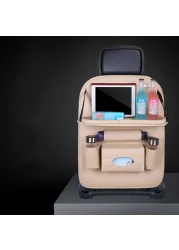 Generic-New Car Seat Back Bag Folding Table Organizer Pad Drink Chair Storage Pocket Box Automobile Accessories Beige