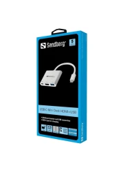 ساندبرغ كابل USB-C بقاعدة توصيلة متعددة المنافد منفذ HDMI مع منفذ USB - أبيض