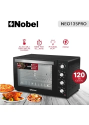 Nobel 7 In 1, 120 Liters Electric Oven With 4 Control Knobs, And Double Glass, 70-250&deg; AdjustableTemperature Control, 120 Min Timer With Bell Ring, 2 M Shape Heating Elements, 2800W NEO135PRO Black