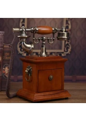 Sprintee Vintage Retro Antique Landline Phone with Wooden Base Drawer, Vintage Telephone European Style Old Fashioned Wired Telephone For Home Office Cafe Restaurant Decoration