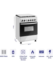 Super General Freestanding Gas Cooker 4-Burner Full-Safety, Stainless-Steel Cooker With Rotisserie, Silver, 60 x 60 x 85 cm, SGC-6470-MSFS, 1-Year Warranty (Installation Not Included)