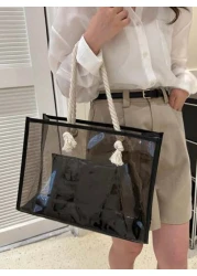 2pcs Women Fashion Color Block Semi Transparent Beach Tote Bag Set