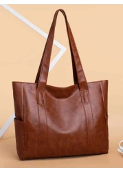 حقيبة كبيرة السعة بلون أحادي بسيطة للسيدات،حقيبة يد براقة بسوستة من جلد اصطناعي،حقيبة كتف عصرية،خفيفة الوزن