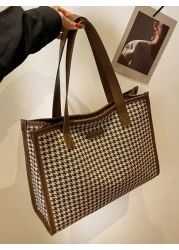 Houndstooth Pattern Large Tote Bag For Women Stylish Simple Design Versatile For Commuting And Going Out Shoulder BagSchool Bag Back To School Backpack Large Capacity Lightweight Portable Business Cas