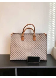 مجموعة قطعة واحدة للخريف والشتاء من حقيبة يد كبيرة الحجم ذات طباعة كتل الألوان الموضة، سعة كبيرة، سحاب وحزام.