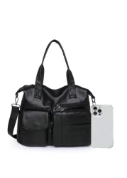 Fashion Solid Color Soft Leather Shoulder Bag For Women Casual Simple Large Capacity Carry On Campus Handbag Daily Commuting Bag Retro Crossbody Bag Large Hobo Work Handbags Female Messenger Bag Multi