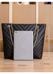 Lightweight Business Casual Chain Tote Bag Women s Large Capacity Shoulder Bag Simple Solid Color Handbag Chevron Chain Shoulder Tote Bag Mothers Day Gift For Mom For Teen Girls Women College Students