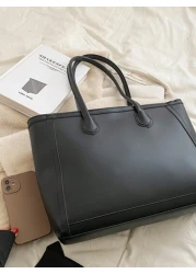 Autumn Winter New Retro Large Capacity Solid Color Shoulder Tote Bag For Women Letter Foil Leather Tag Decor Fashion Metal Chain Strap Casual Dual Handle Tote Shoulder Crossbody Bag Versatile Commuter