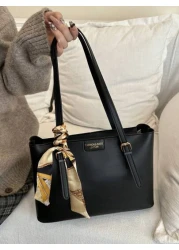 حقيبة تسوق بطبعة حرف بلون أحادي عصرية وبسيطة مع وشاح، مناسبة للتسوق، المحافظ، الشابات، طلاب الجامعة، الوافدي