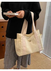 زنبيل كنفاس بسعة كبيرة على طراز INSEG لطلاب، العمل، التنقل والأنشطة الخارجية، حقيبة للحمل على الكتف واليد، حقيب