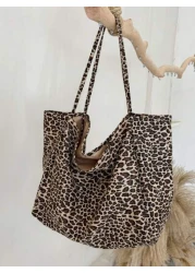 1 حقيبة كتف من النساء بطبعة نمر ذات كتف واحد، سعة كبيرة للشاطئ العارضة، حقيبة تسوق موضة