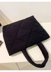 حقيبة تسوق قابلة للطي من القماش المنقوش، متعددة الاستخدامات للأعمال الرسمية والكاجوال، باللون الأسود، لوازم