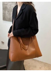 حقيبة تسوق كبيرة السعة ذات لون أحادي للنساء للتنقلات اليومية