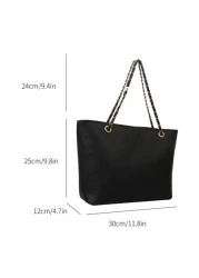 حقيبة كتف ذات سلسلة وفتحات هندسية محفورة، حقيبة مدرسية، العودة إلى المدرسة، سعة كبيرة، كاجوال للعمل، محمولة،