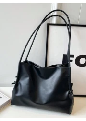 حقيبة نسائية بسيطة من الجلد الصناعي، حقيبة سفلية كبيرة بسعة كبيرة موحد اللون عادية، حقيبة كتف يومية بسيطة ذات