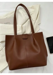 Large Capacity Thickened Pu Leather Women s Tote Bagschool Tote Bag School Bookbag Portable Foldable Business Casual Suitable For Teen Girls Women College Students Teacher Rookies White Collar Workers