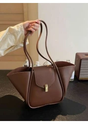 New Fashion Classic Joker Solid Color Pu Waterproof Fabric Magnet Opening And Closing Design Large Capacity Shoulder Tote Bag Wing Bag Business Commuter Bag Suitable For Travel Shopping Commuting To W