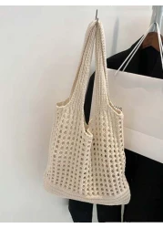 Yogodlns حقيبة كتف محبوكة للنساء والفتيات، بتصميم هولو مزخرف بالأزهار، بسعة كبيرة، يد التسوق، حقائب الكروشيه، حق