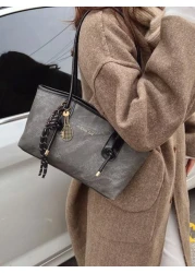 حقيبة يد نسائية جلد PU أحادية اللون، بسيطة وعملية، سعة كبيرة للاستخدام اليومي والسفر، موضة عصرية