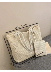 حقيبة قش كبيرة السعة مع محفظة صغيرة مرفقة