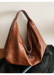 KVKY Large Retro Style Hobo Bag Large Capacity PU Tote Bag Women s Casual Shoulder Bag Armpit Bag With Zipper Suitable For Shopping Commuting Work And School Suitable For College Students White Collar