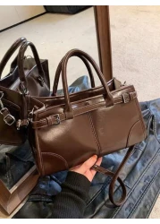 حقيبة يد كبيرة السعة بلون البن، حقيبة أنيقة لمنتصف النهار للنساء مع حزام كتف قابل للإزالة