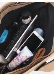 حقيبة كتف عصرية، بتصميم بسيط، بسعة كبيرة، ومزدوجة بسلسلة للنساء, البسيطة والكلاسيكية والجلدية الكبيرة وهي من