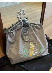 2025 New Women Large Capacity Commuter Tote Bag Unique Design Casual Shoulder Bag Fashionable Handbag With Comfortable Nylon Fabric Contrast Color Spacious Suitable For Autumn Winter