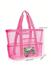 Mesh Beach Bag Large Beach Tote Bag Multi Use Organizer With Zipper Closure Foldable Handy Large Mesh Tote Bag Lightweight For Family Beach Bag For Toys Vacation Essentials School Bag Large Capacity W