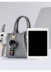 New Shoulder Handbag With Fur Ball Pendant Casual Style Mother s Day Gift For Mom Must Have For Mom Perfect For Office College Work Business Commuting Outdoor Travel Outing Best Mothers Day Gifts Ever