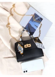 Silk Scarf Accessory Chain Embellished Textured Pu Printed Handbag