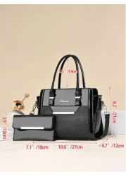 PLANEE 2pcs Fashionable Letter Patch Decorated Handbag With Coin Purse Business Casual Woman Bag Pefect For Office Business And Work Eye Catching Work Bags For Women Best Mothers Day Gifts Ever