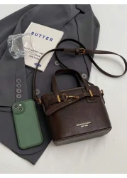 حقيبة دلو بلون أحادي من الجلد البولي يوريثان، حقيبة كاجوال قابلة للتحويل للارتداء على الكتف