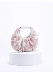 1 حقيبة كتف من الكتان للنساء بتطريز زهور، متدرج اللون، مخرم، وقطع غير منتظمة ، تصميم فريد، مناسبة للشاطئ والرح