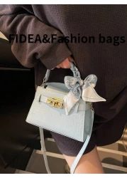 New Fashionable Women Handbag Solid Color Minimalist Crocodile Embossed High Quality Shoulder Bag With Scarf Elegant Matching For Date Shopping Versatile